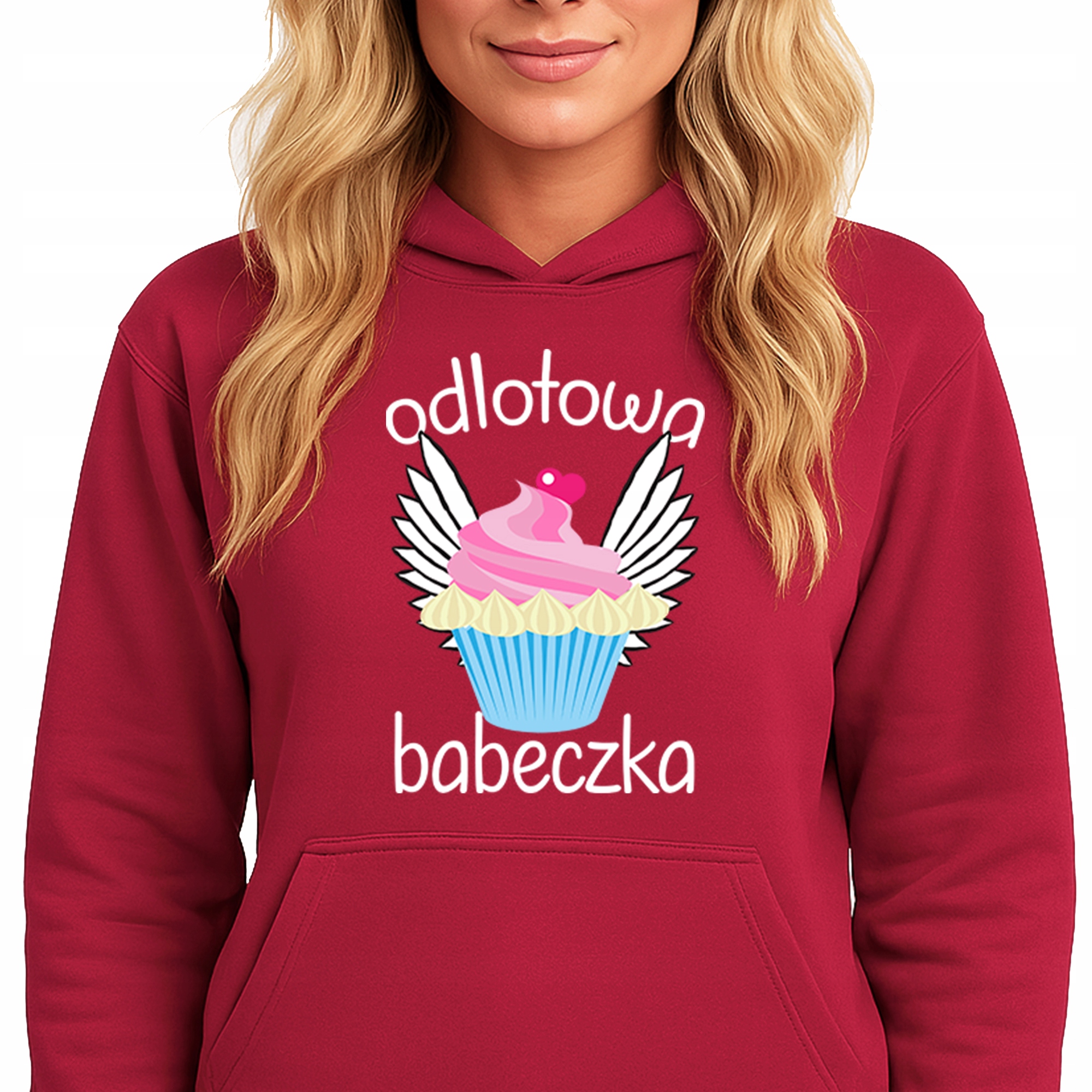 Mikina S Kapucí Červená Bavlněná Hoodie Módní Odletová Bábovka Vel M