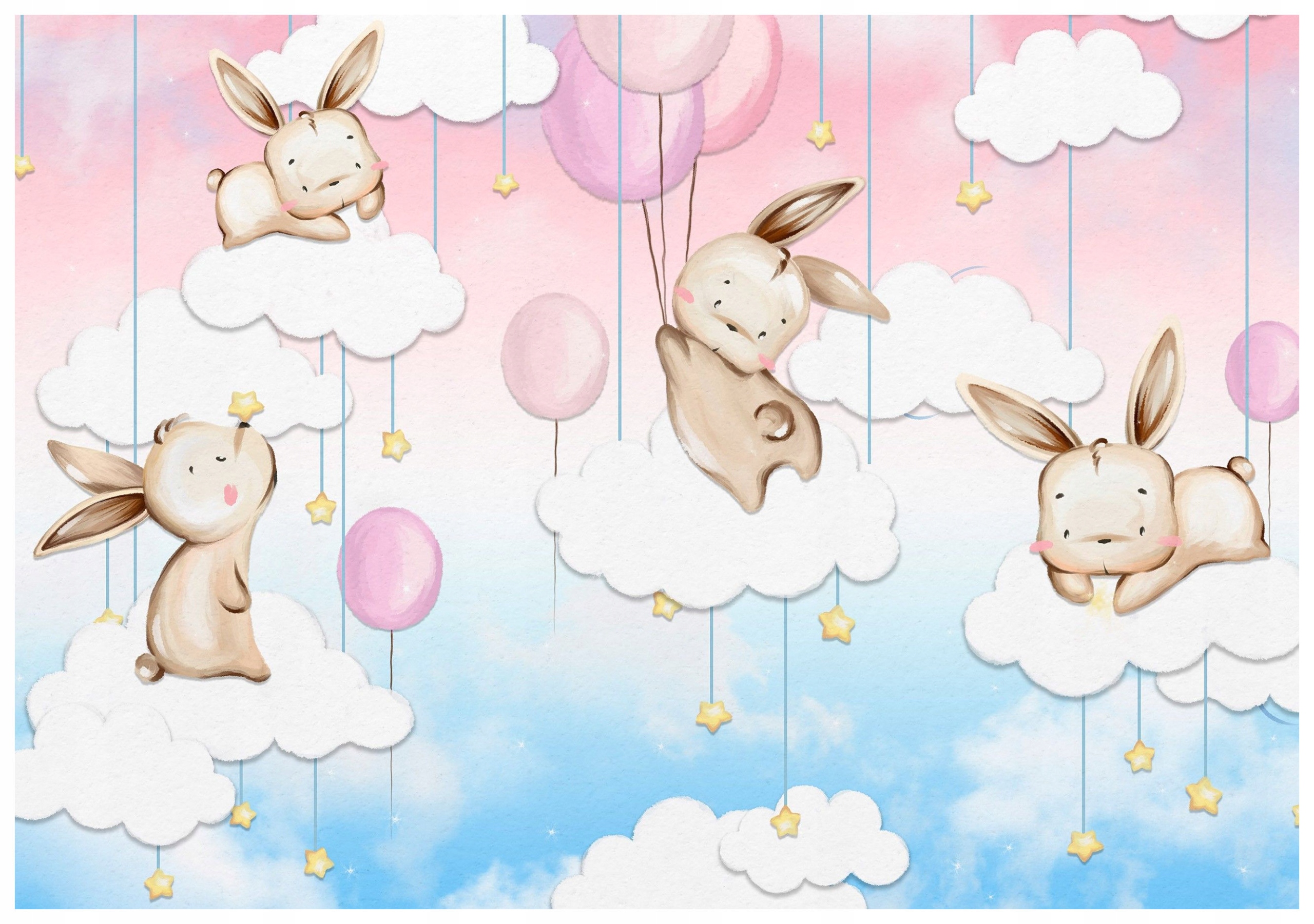 Fototapeta Králíci, obláčky, hvězdičky do dětského pokoje 368x254 lepidlo
