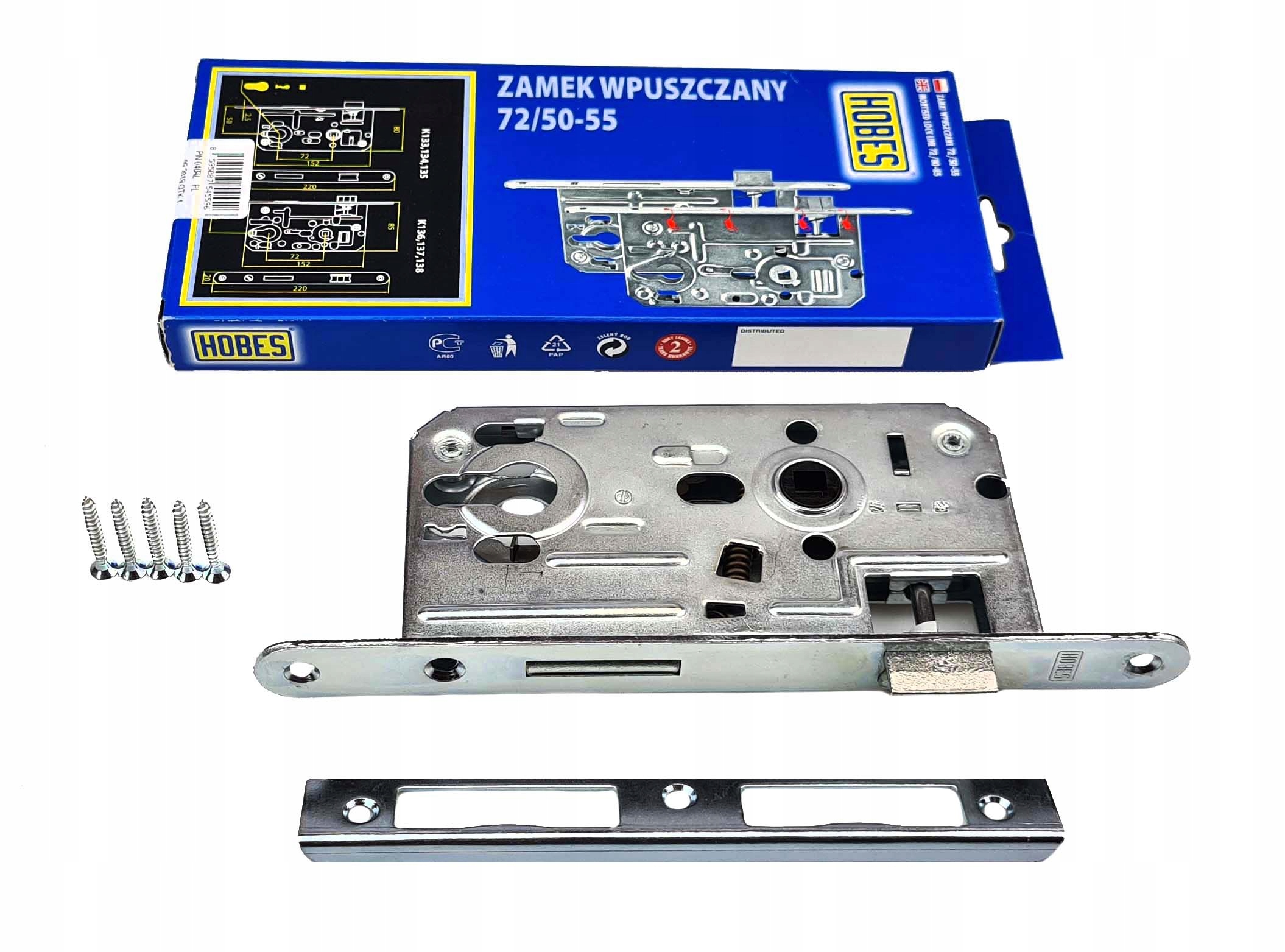 

Zamek Drzwiowy Wpuszczany Hobes 72/50 Wkład K133
