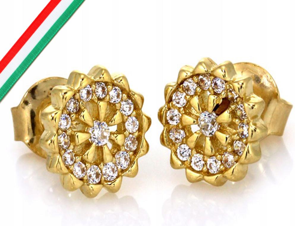 Zlaté náušnice 585 kroužky se zirkony na tyčinku šroubky jako dárek