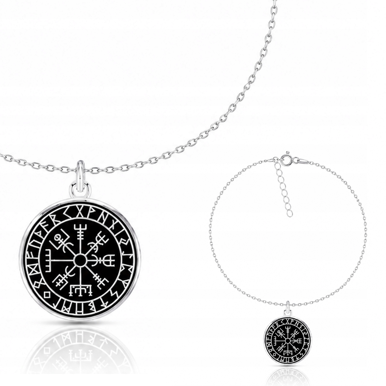 Runový Kompas Vikingů Vegvisir Stříbrný náramek ankr stříbro 925