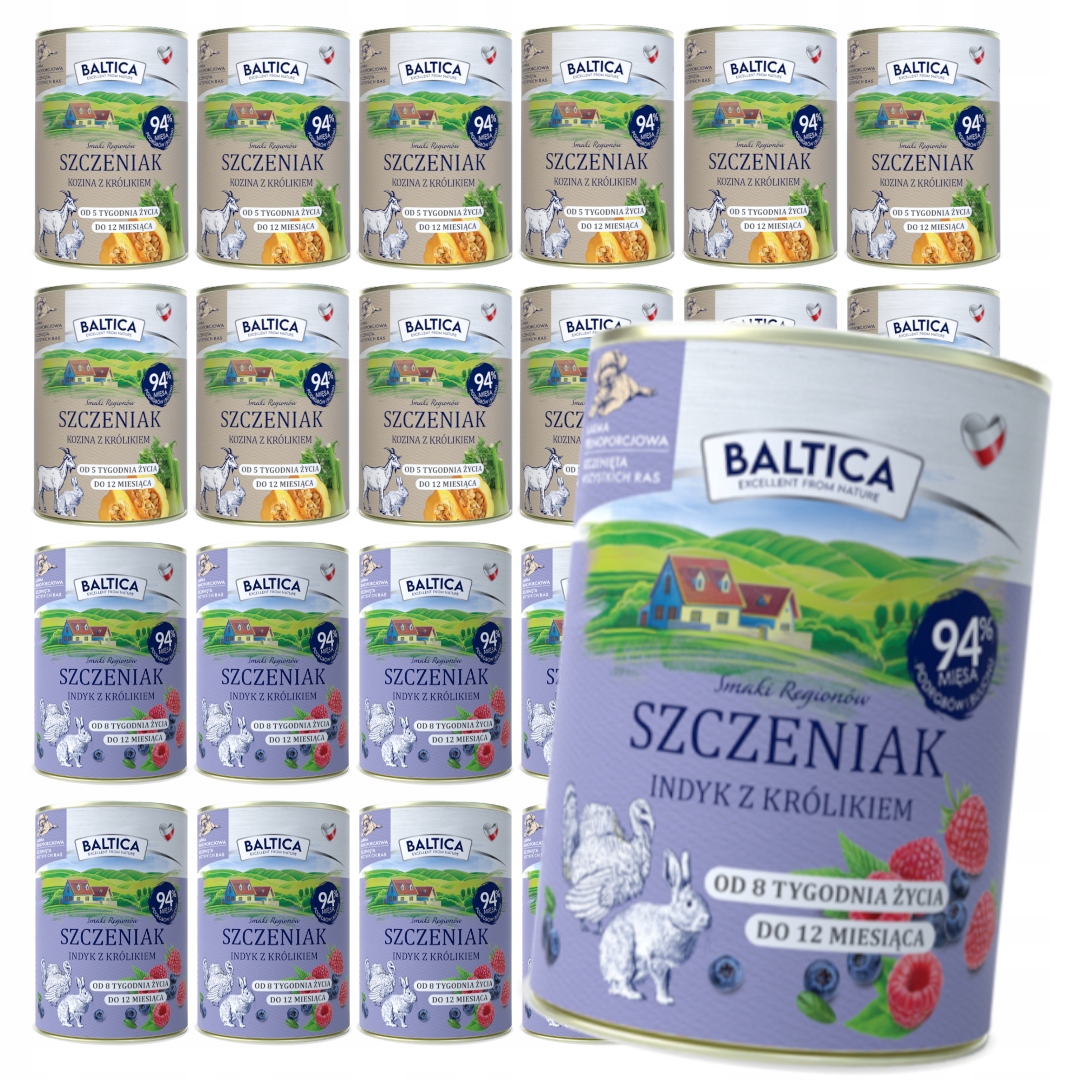 Levně Baltica 24x400g Bezobilné Vlhké Krmivo pro štěňata Mix 2 příchutí