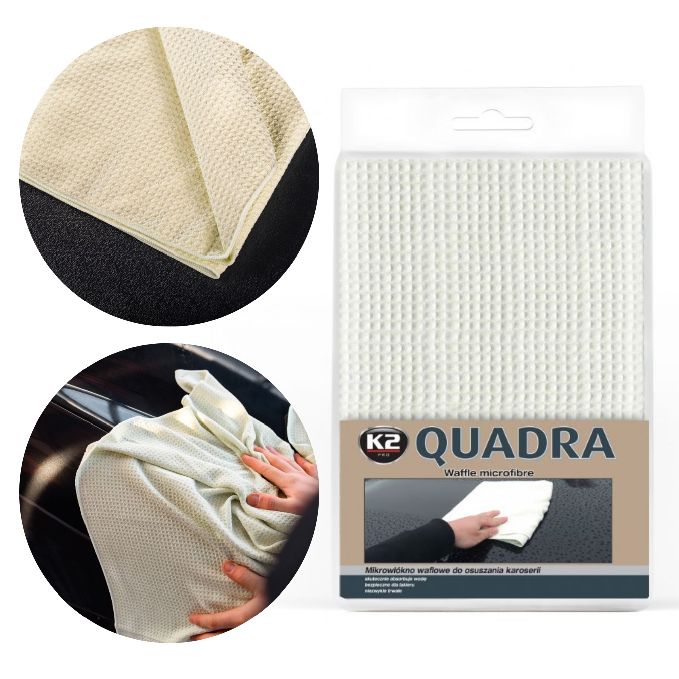 Mikrofibra Waflowa do Szybkiego Osuszania Samochodu K2 Quadra 60x90 cm