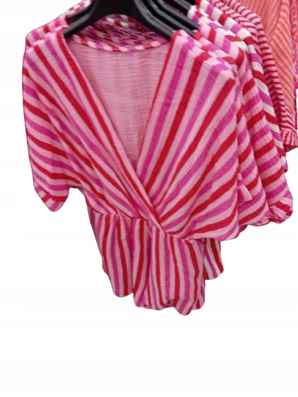 KOMBINEZON muślinowy biały w paski fuksja Rozmiar L