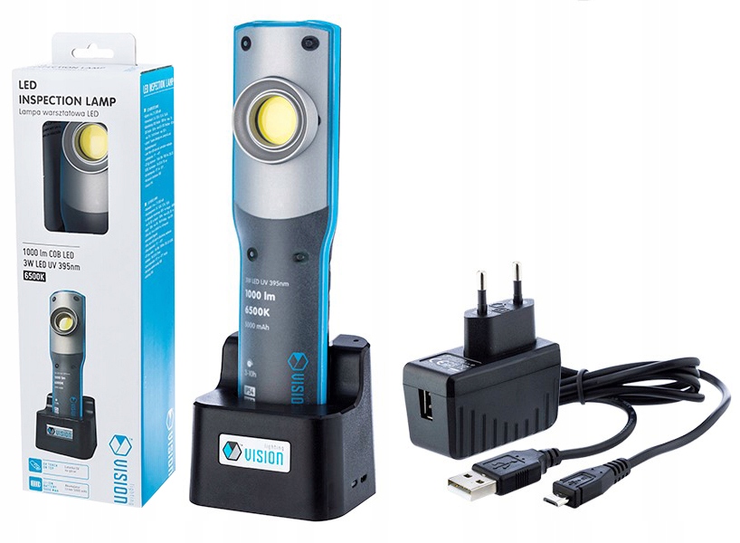 СВЕТОДИОДНЫЙ РАБОЧИЙ ФОНАРИК 1000LM УФ-ЛАМПА ПЕРЕЗАРЯЖАЕМАЯ