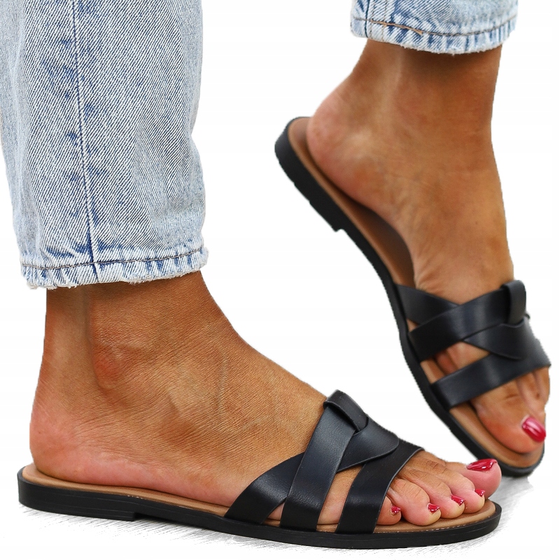 Czarne klapki damskie lekkie eleganckie sandały PS04 r.39