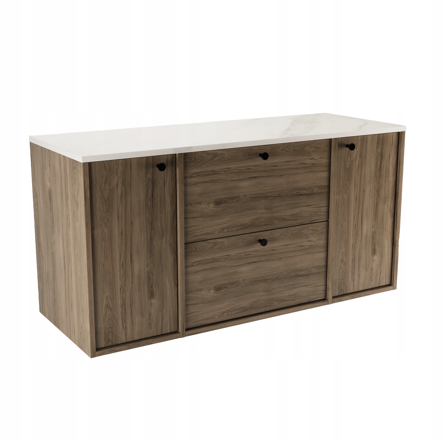 Koupelnová skříňka 2 dveře zásuvky 120 cm Ořech Tmavý/Mramor Bílý Belino