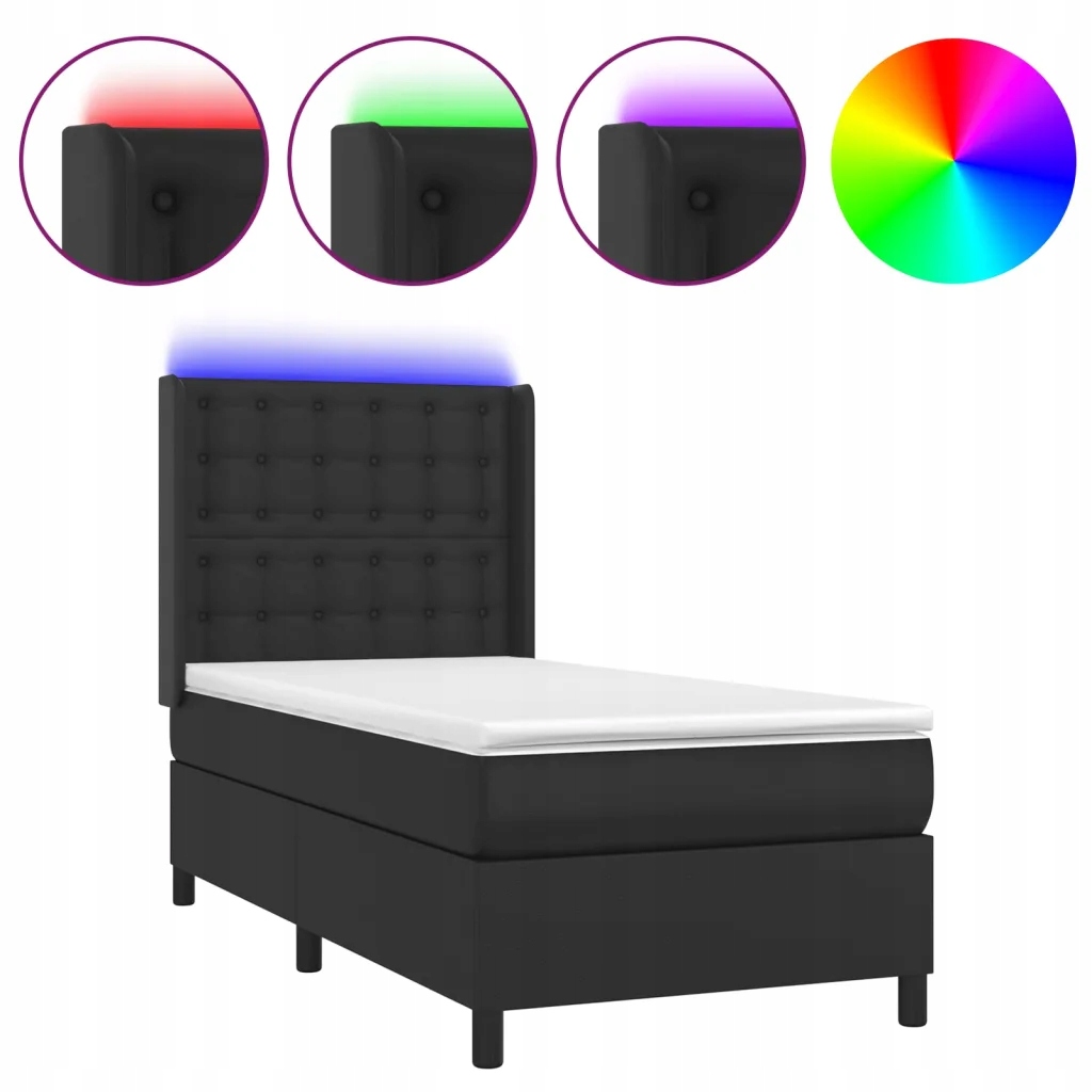 Kontinentální postel černá s matrací 203 x 103 x 118/128 cm, Led diody