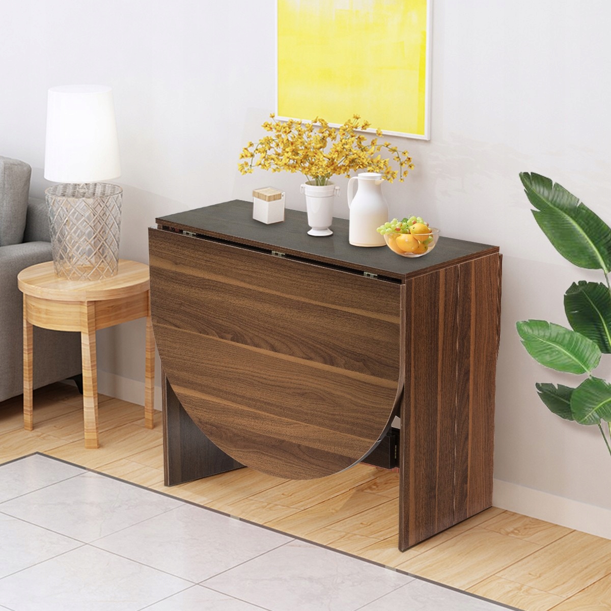 Stół kuchenny składany owalny odcienie brązu 80 x 163 x 75 cm Wysokość mebla 75 cm