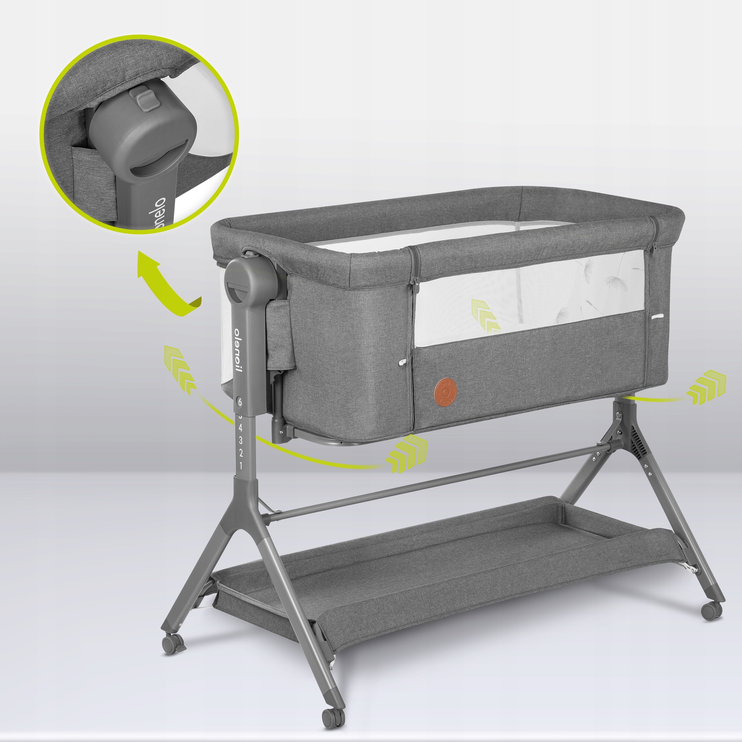 Łóżeczko dostawne kołyska LIONELO LEONIE PLUS 3w1 Kolor odcienie szarości i srebra
