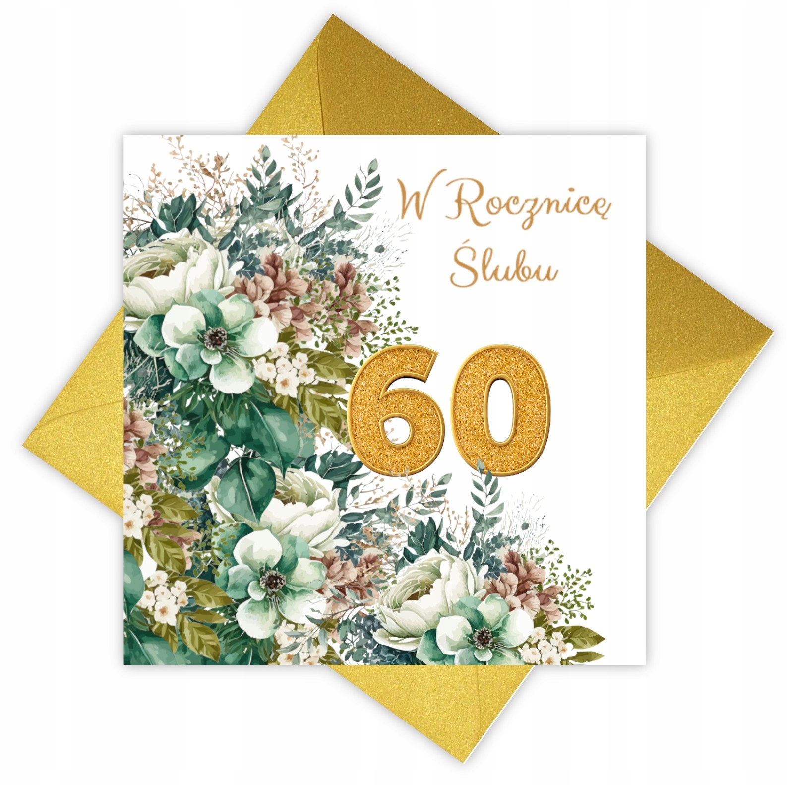 KARTKA NA 60 ROCZNICĘ ŚLUBU DIAMENTOWE GODY ROCZNICA ŚLUBU KOPERTA ZŁOTA