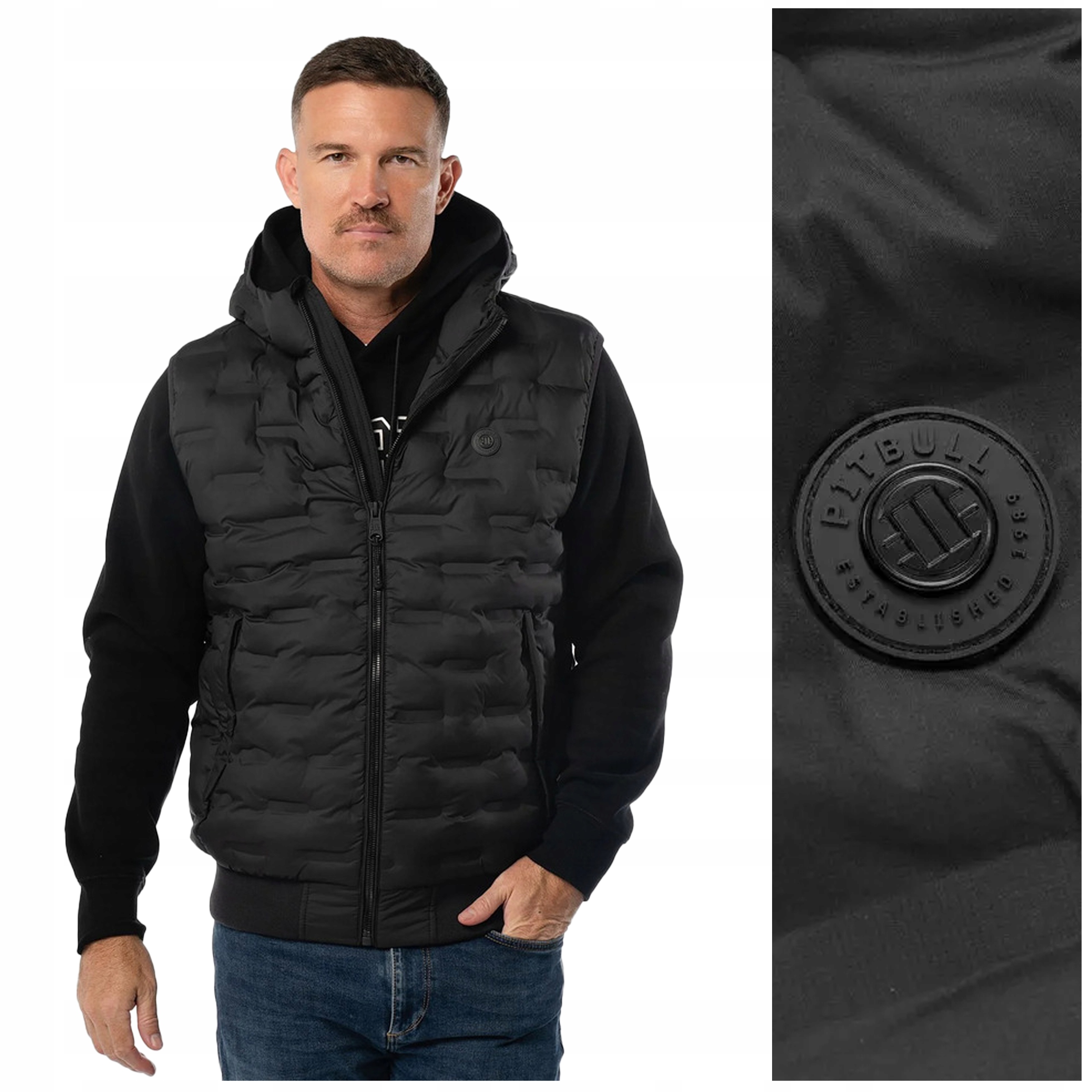 Prošívaná Bunda Bez Rukávů s kapucí Pit Bull "fisk" vel. M černá