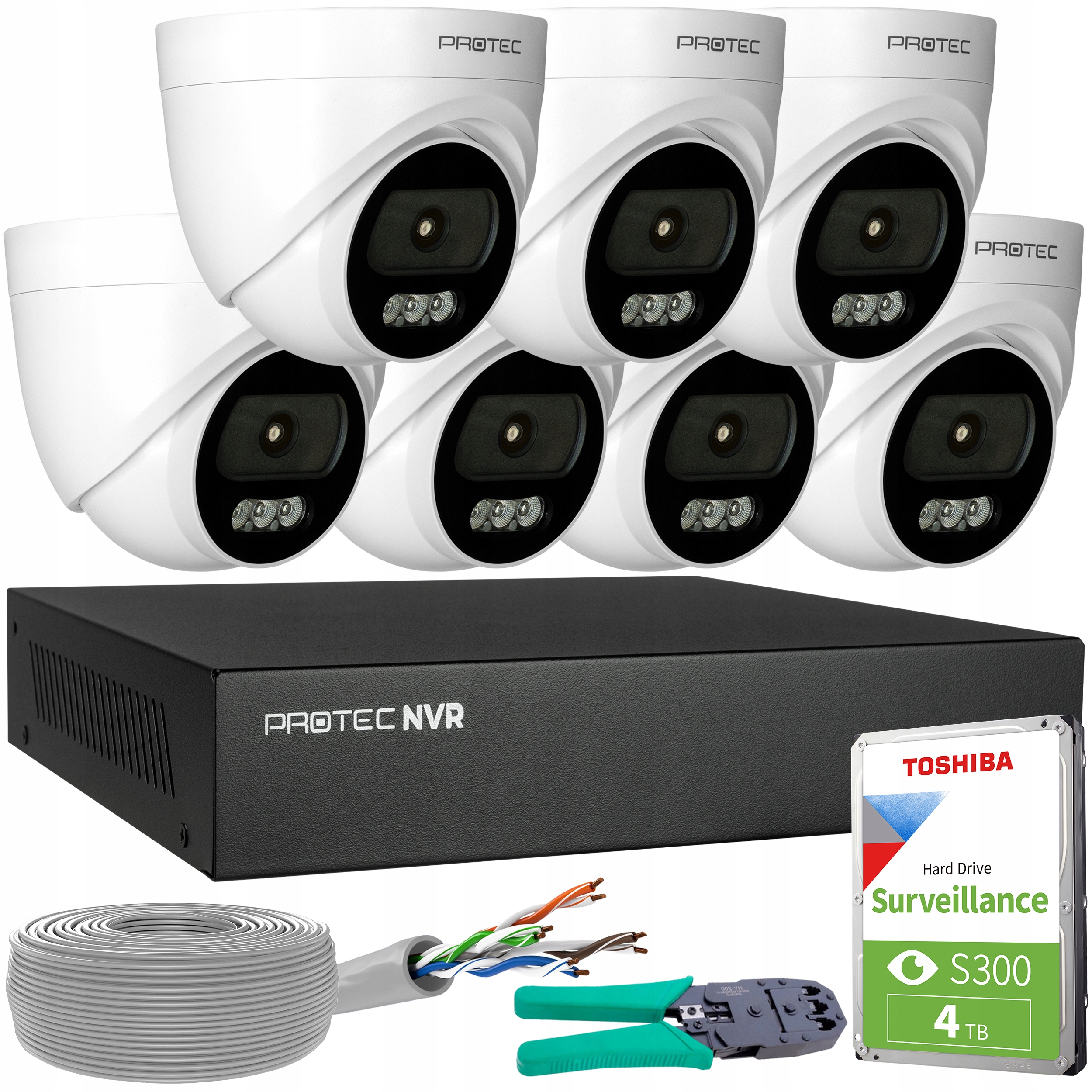Monitorování 7 kamer Ip 4MPX 2K Poe Kopulový vnitřní mikrofon Hdd