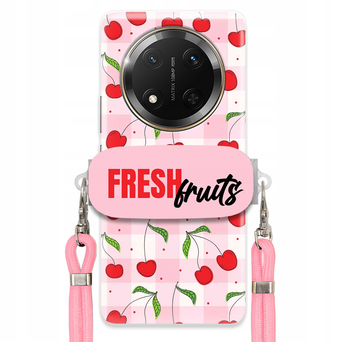 Puzdro pre Honor Magic 7 Lite Case Držiak šnúrok Ružový Fresh Fruits Mriežka