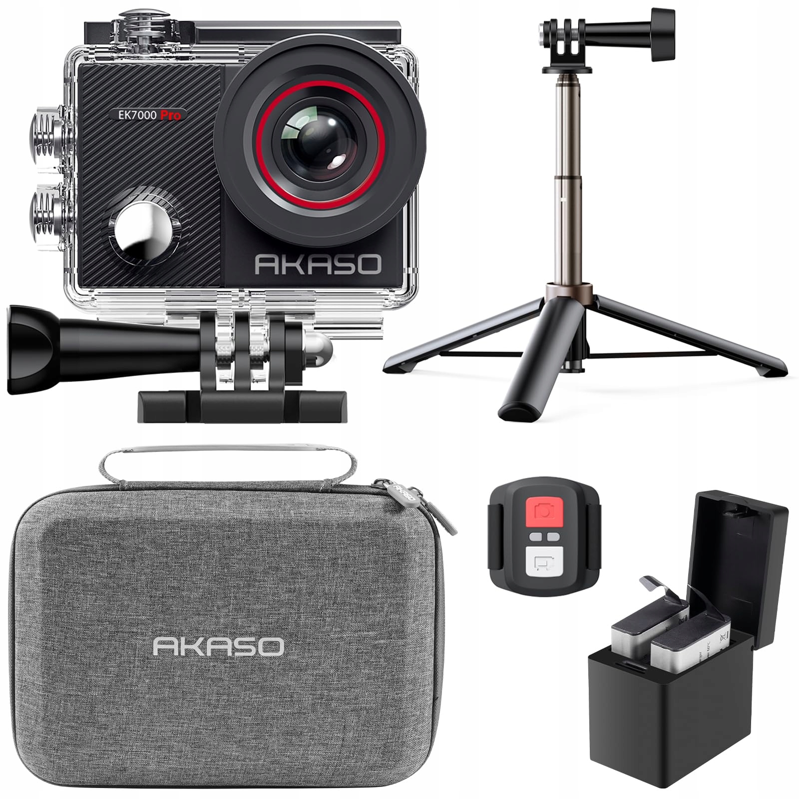 AKASO Kamera 4K 30FPS 20MP Zestaw Selfie Stick WiFi 40M Wodoodporna