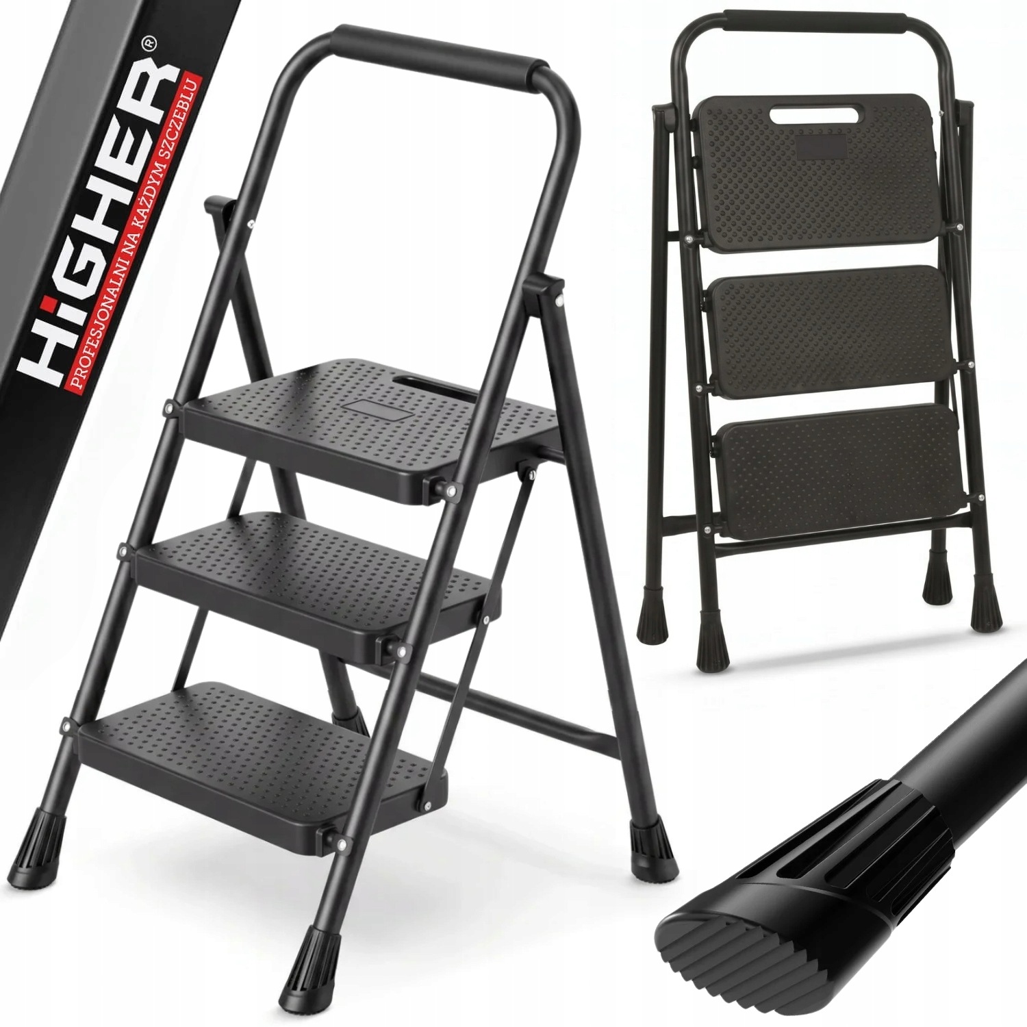Žebřík z oceli, skládací, domácí schody, 3 stupně Higher, 150 kg