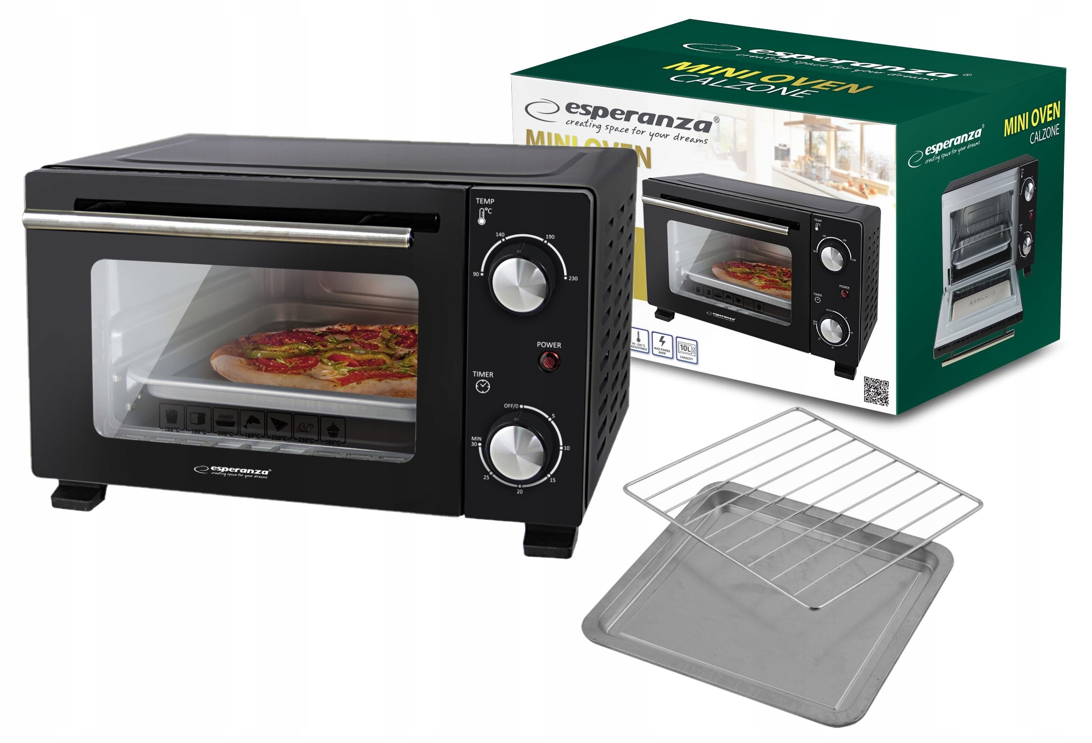 Mini Piekarnik Mały Opiekacz Wolnostojący Podwójne Drzwi 10L 800W Do 230°C