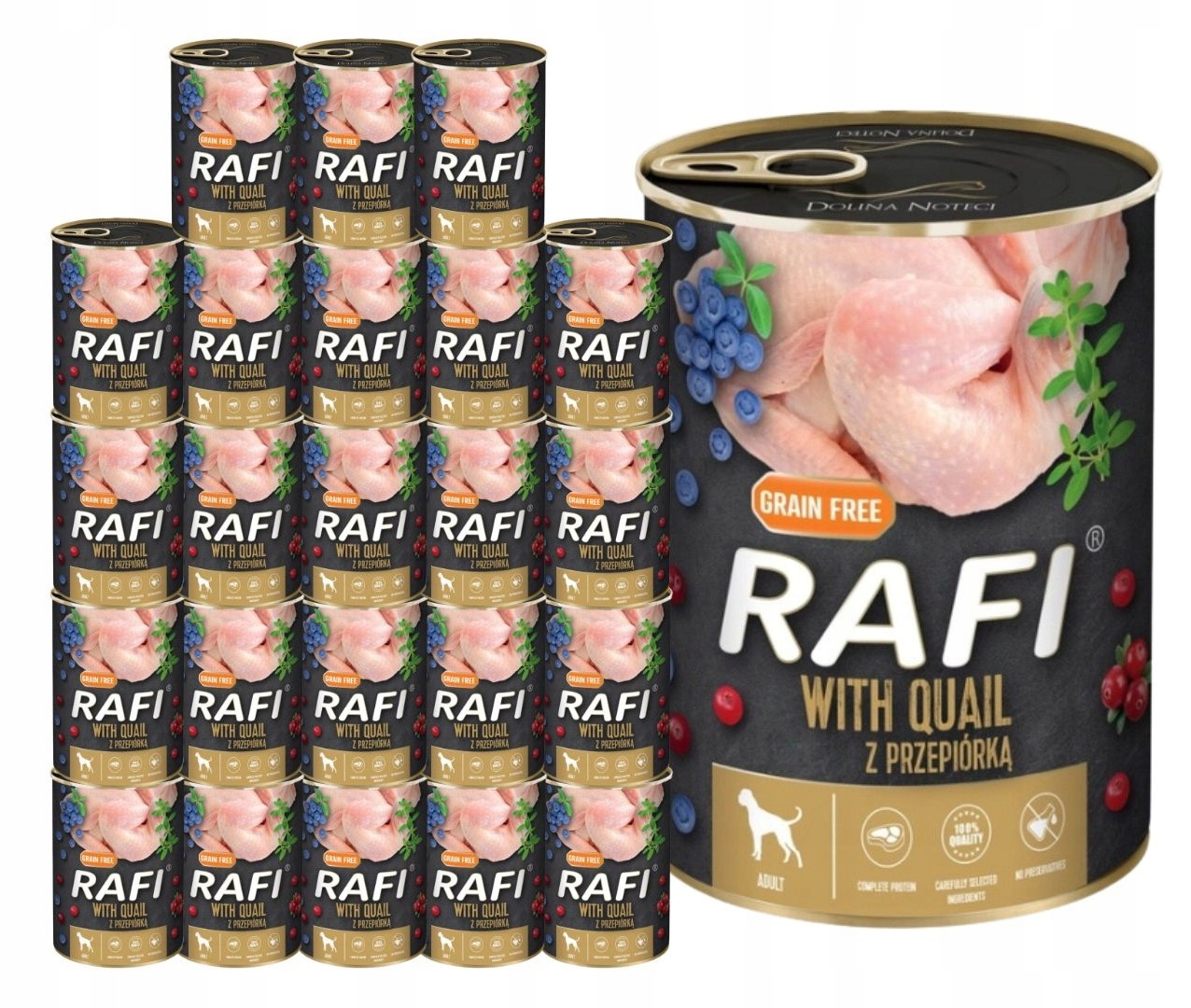 Rafi vlhké krmivo s křepelkou 24x400g Bez Obilí Dolina Noteci