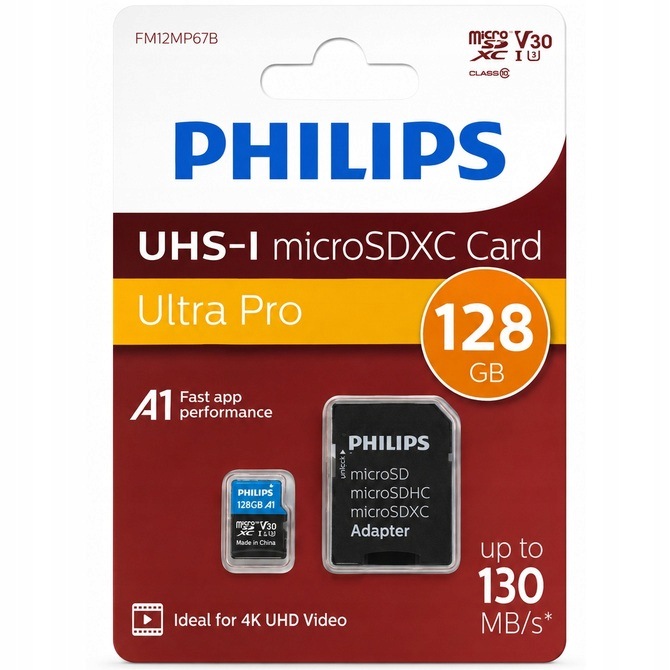 Paměťová Karta Sd Philips 128 Gb Uhs-i Micro Sdxc A1 V30 Až 130 Mb/s Adaptér