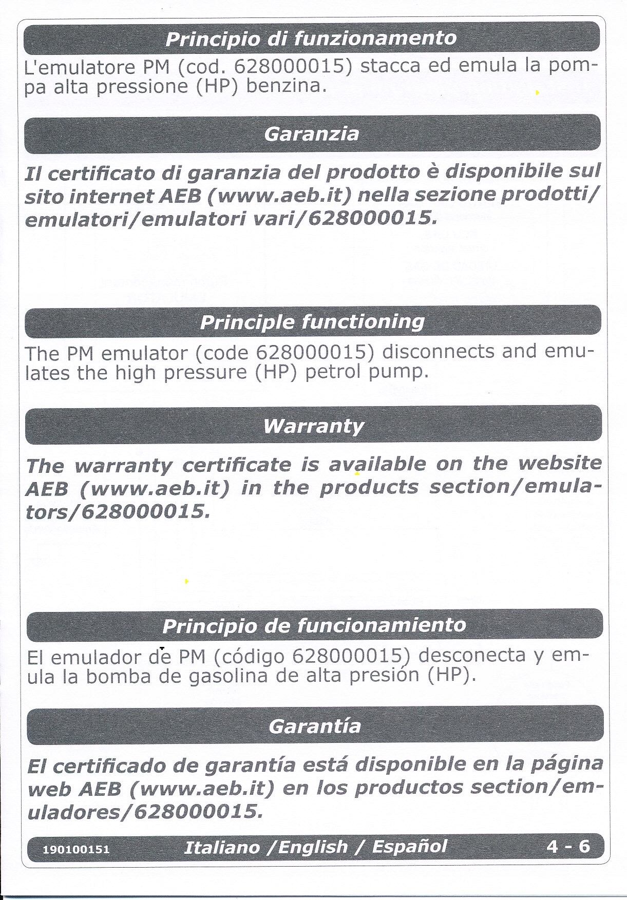 EMULATOR POMPY WYSOKIEGO CISNIENA Part number 628000015