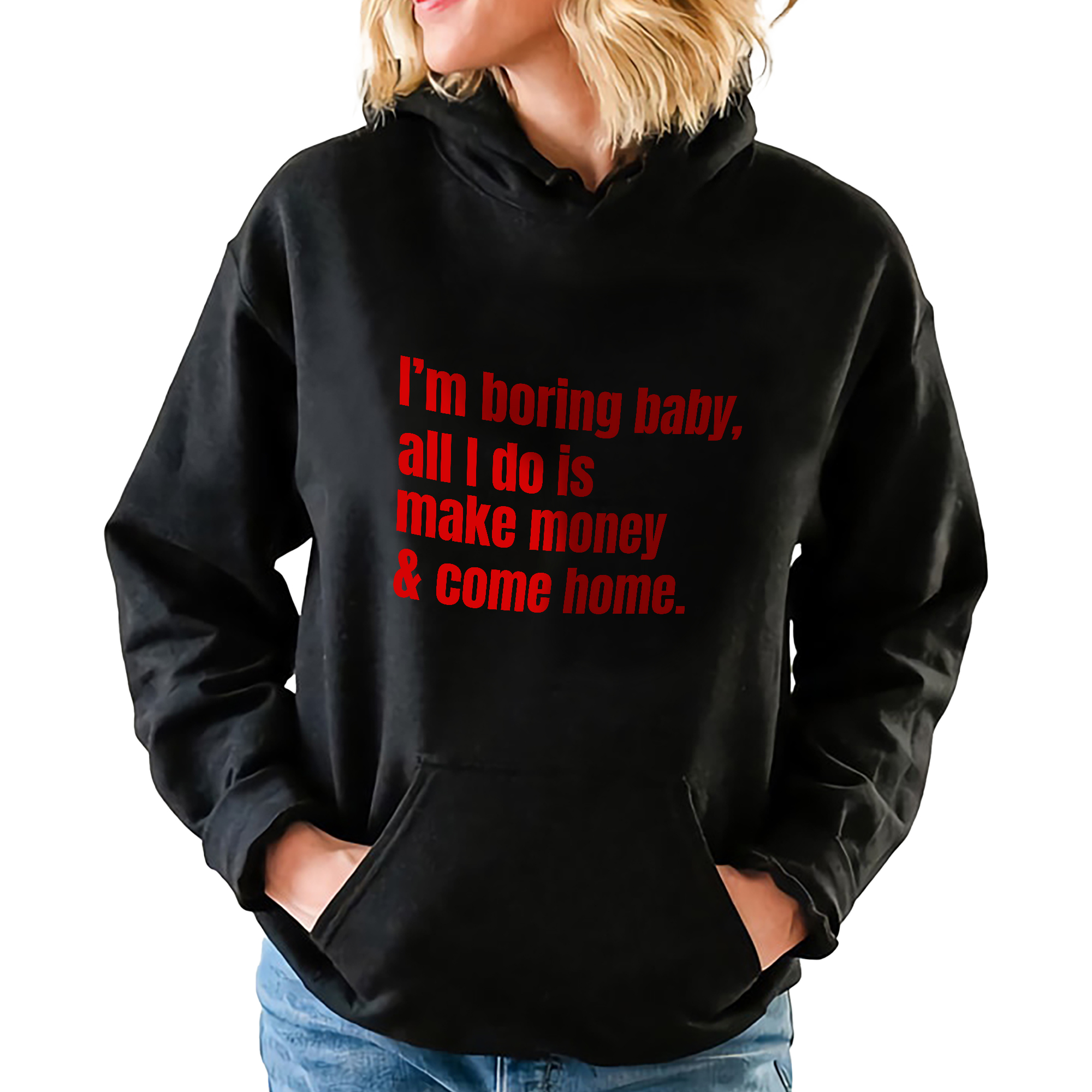 Černá mikina s kapucí I'M Boring Baby Zábavné Grafiky Vel XL