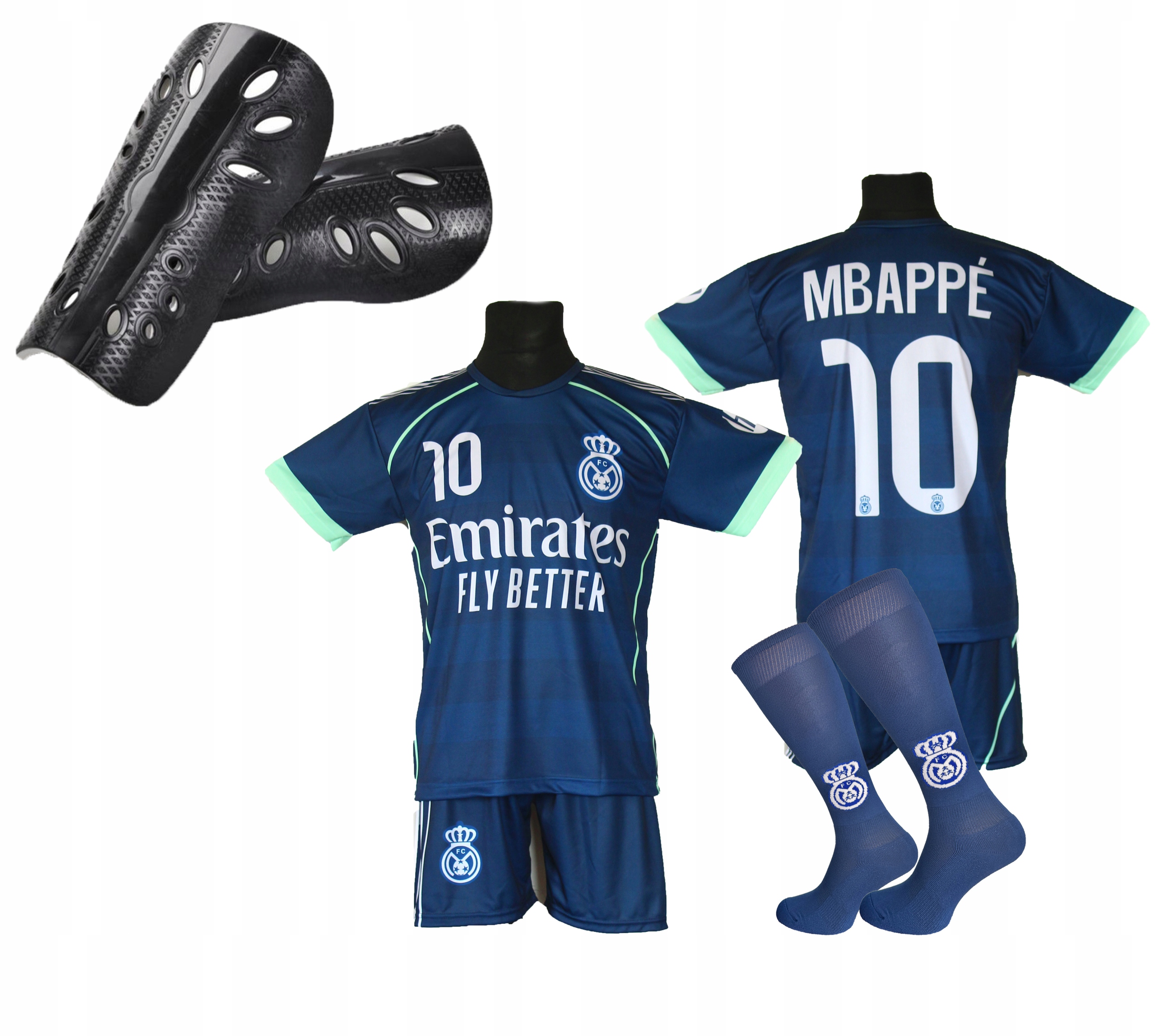 Fotbalové oblečení Mbappe tričko kraťasy štulpny chrániče 122