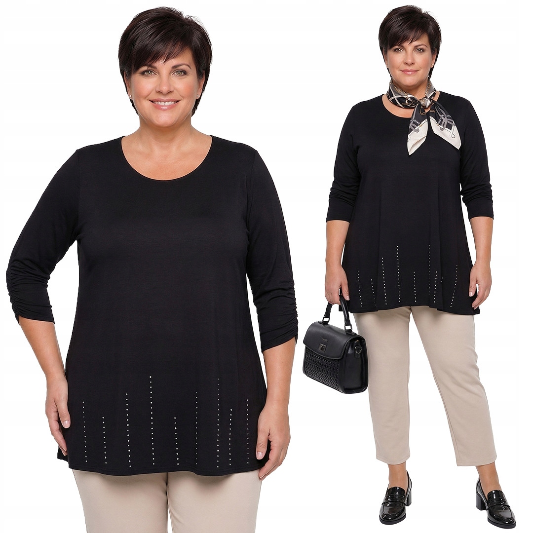 Černá tunika se zirkony plus size velikost 48/50