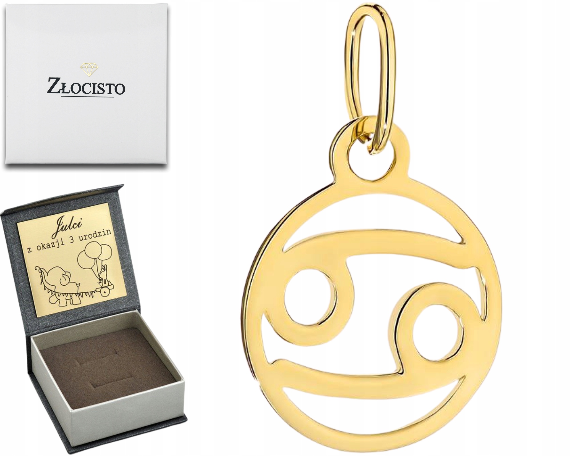 Zlatý Přívěsek Přívěsek Znamení Zvěrokruhu Rak Drtič 585 Dárek Gravírování Kolečko