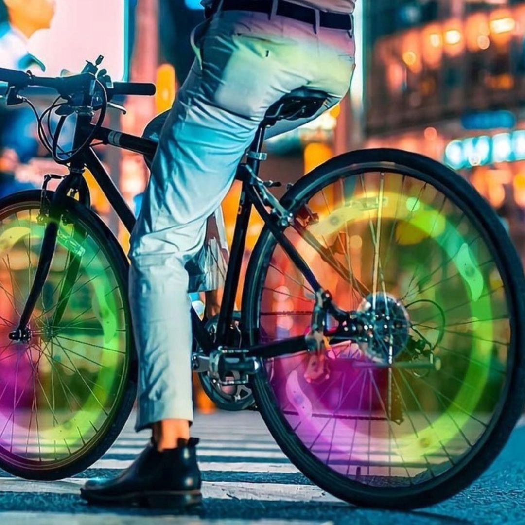 LAMPKA ROWEROWA LED NAKŁADKA NA KOŁO ROWEROWE ŚWIECĄCA W NOCY DO ROWERU 1X Certyfikaty zgodności CE