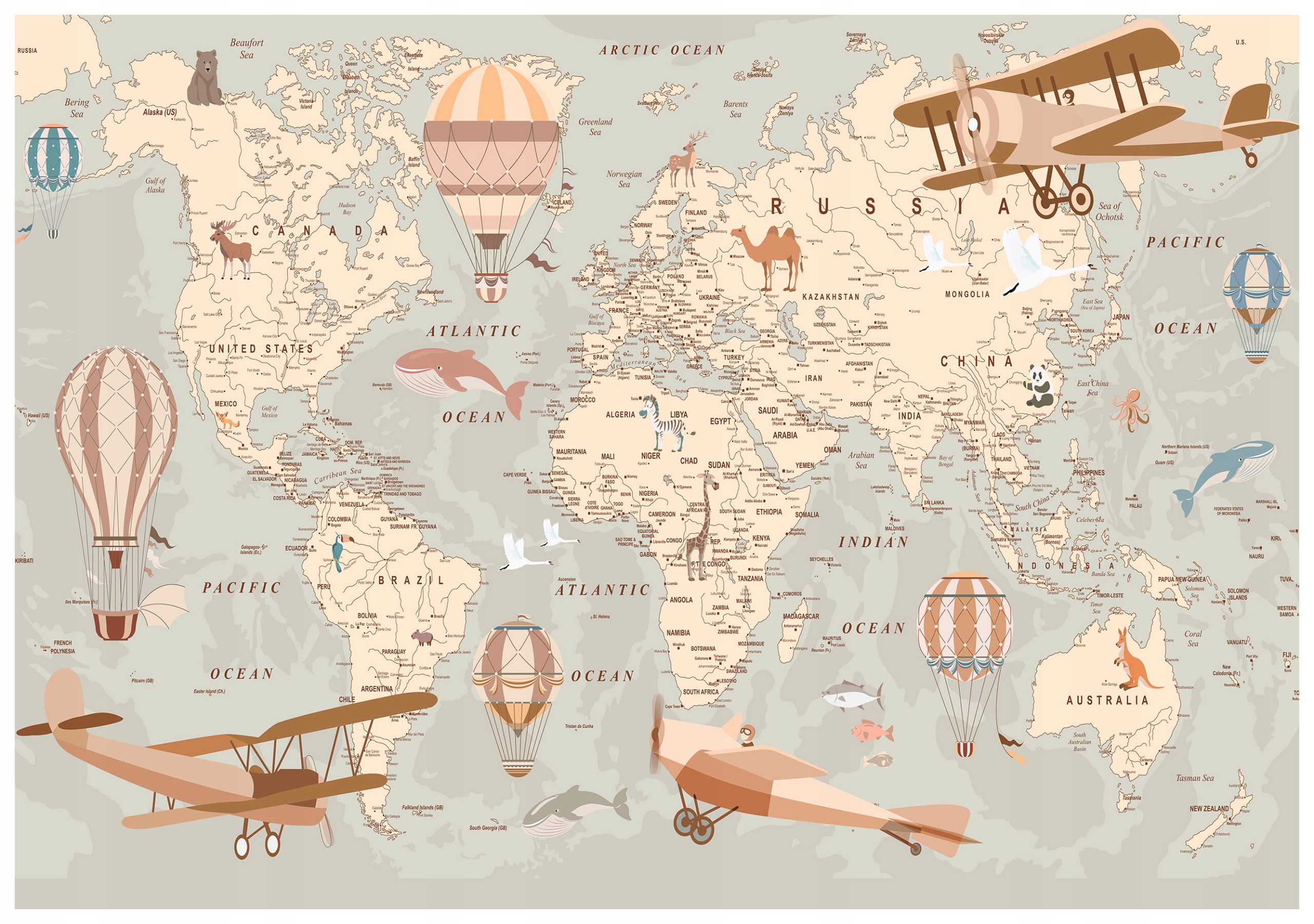 Fototapeta Mapa světa pro děti cestování zvířata 300x210 vzdělávání lepidlo