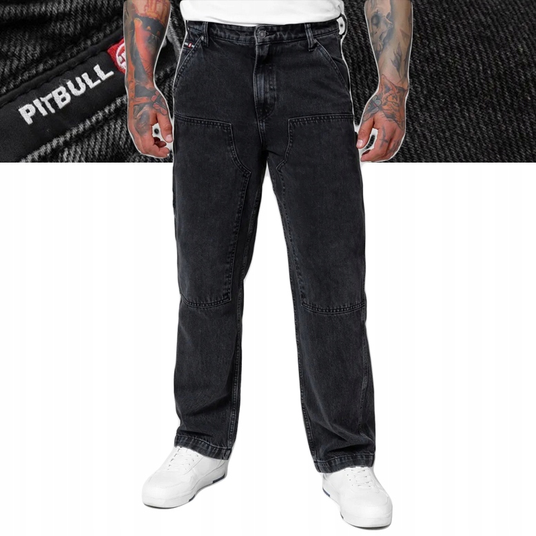 Męskie Spodnie Jeansowe Pitbull Carpenter Czarny Jeans Loose Tappered