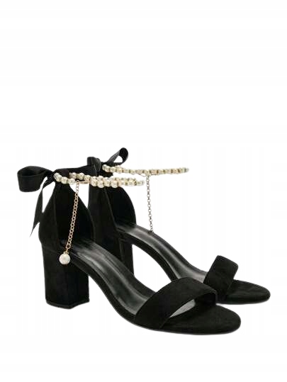 Shein Černé Sandály S Mašličkou A Ozdobnými Perlami, Plochý Podpatek 40 1HA
