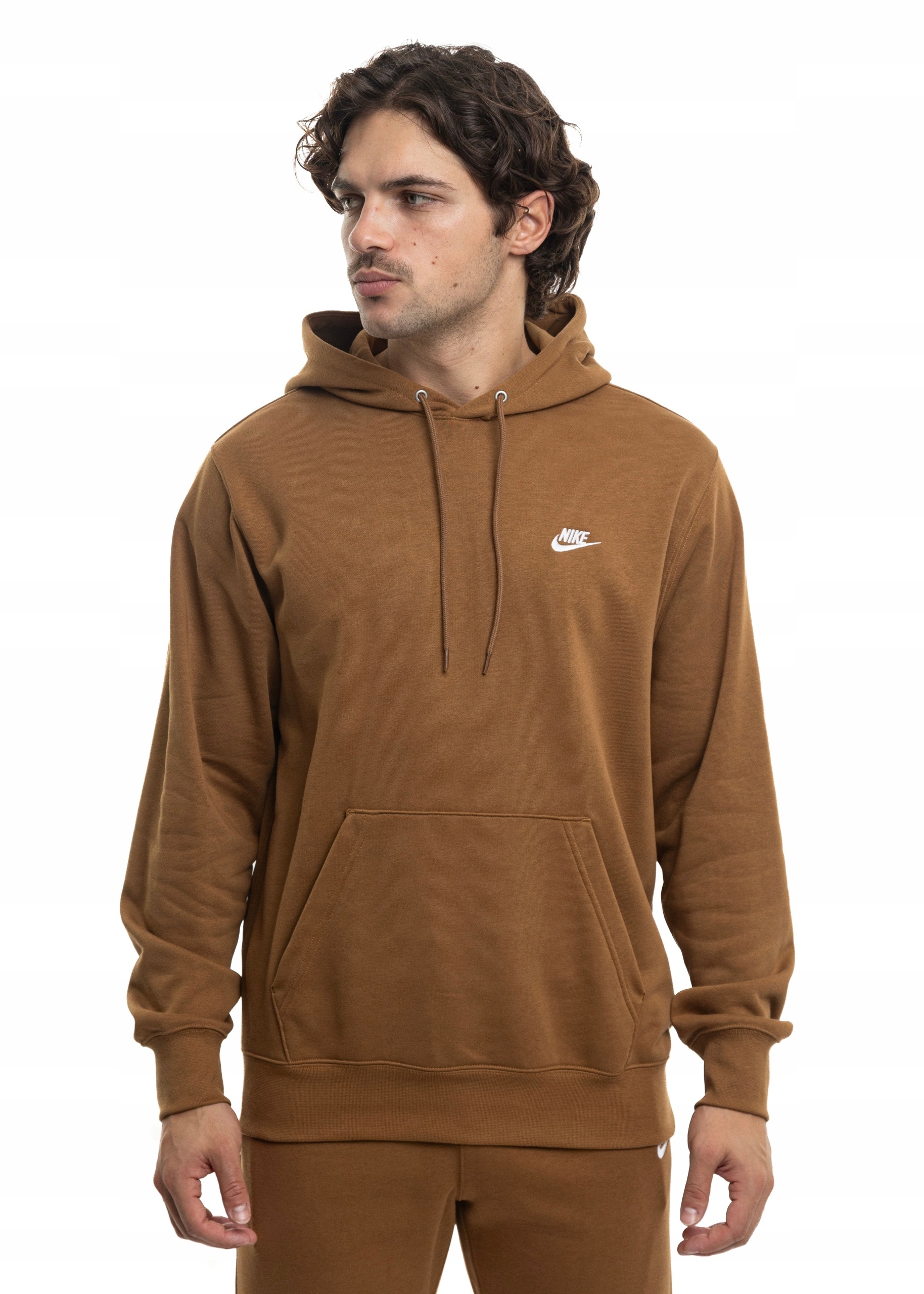 Pánská Mikina Nike Club Bb s kapucí, bavlněná, sportovní, hnědá, S