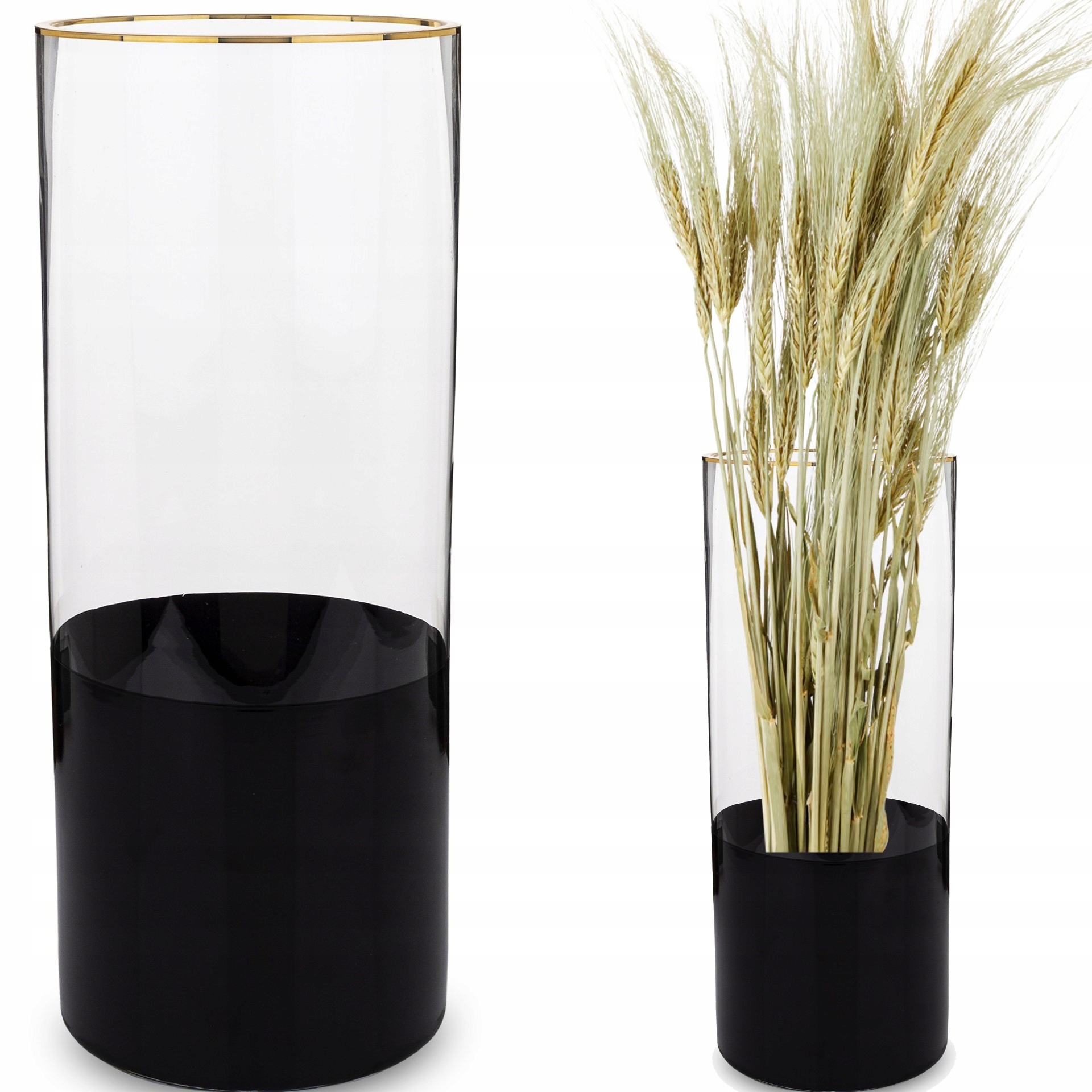 Skleněná váza 30 cm, černý průsvitný zlatý proužek