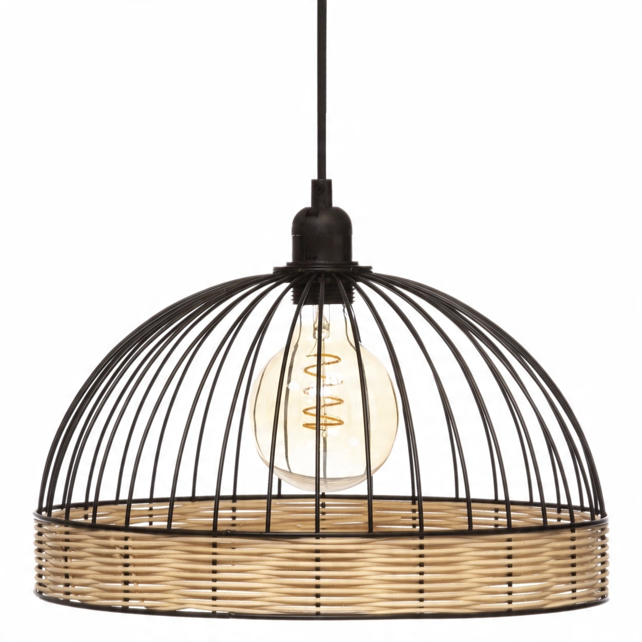 

Rattanowa lampa wisząca czarna metalowa Loft 35 cm