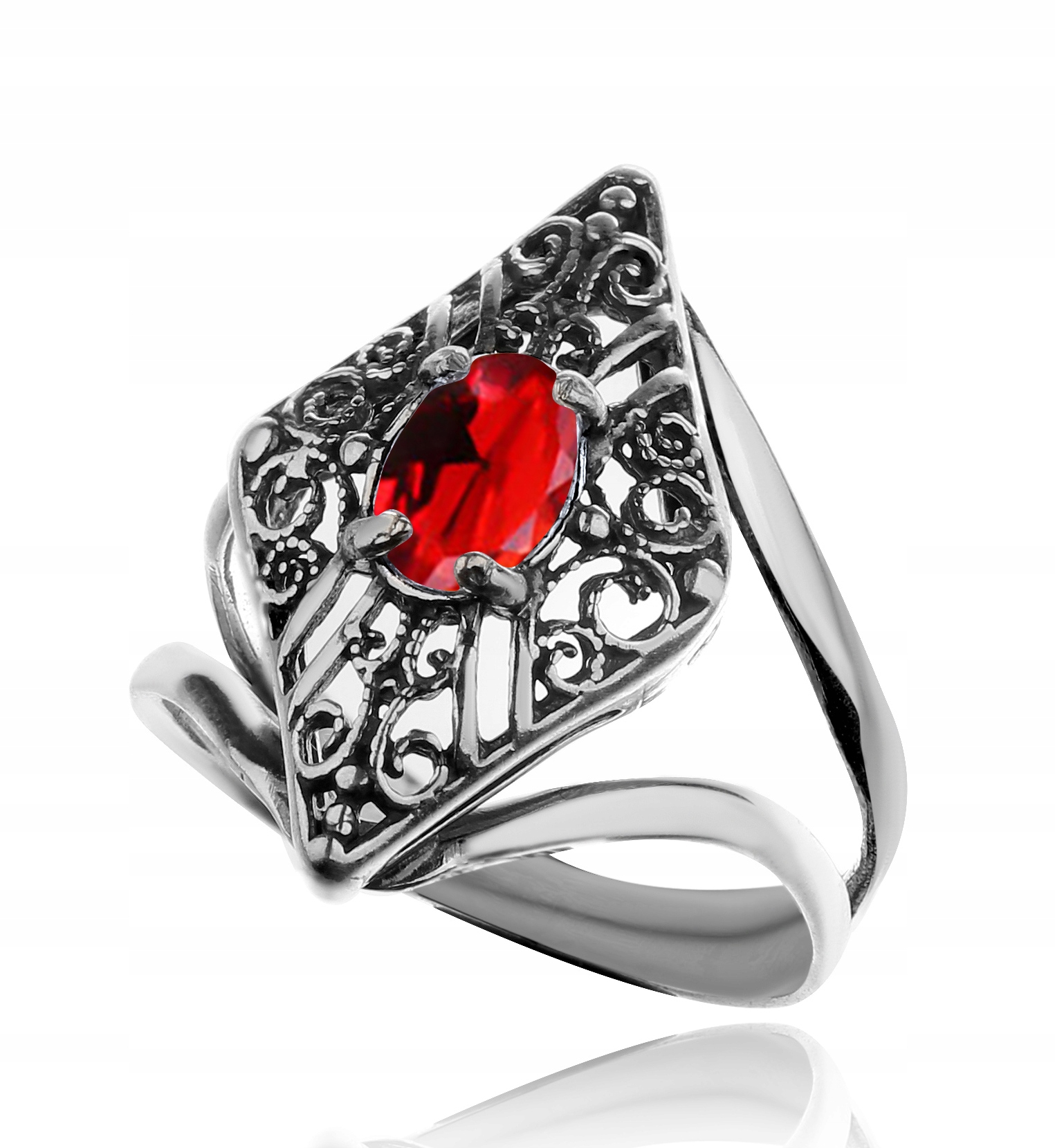 

Srebrny Pierścionek Z Czerwoną Cyrkonią Rozmiar 21