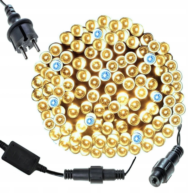 LAMPKI CHOINKOWE BIAŁE CIEPŁE 200 LED FLASH 15m