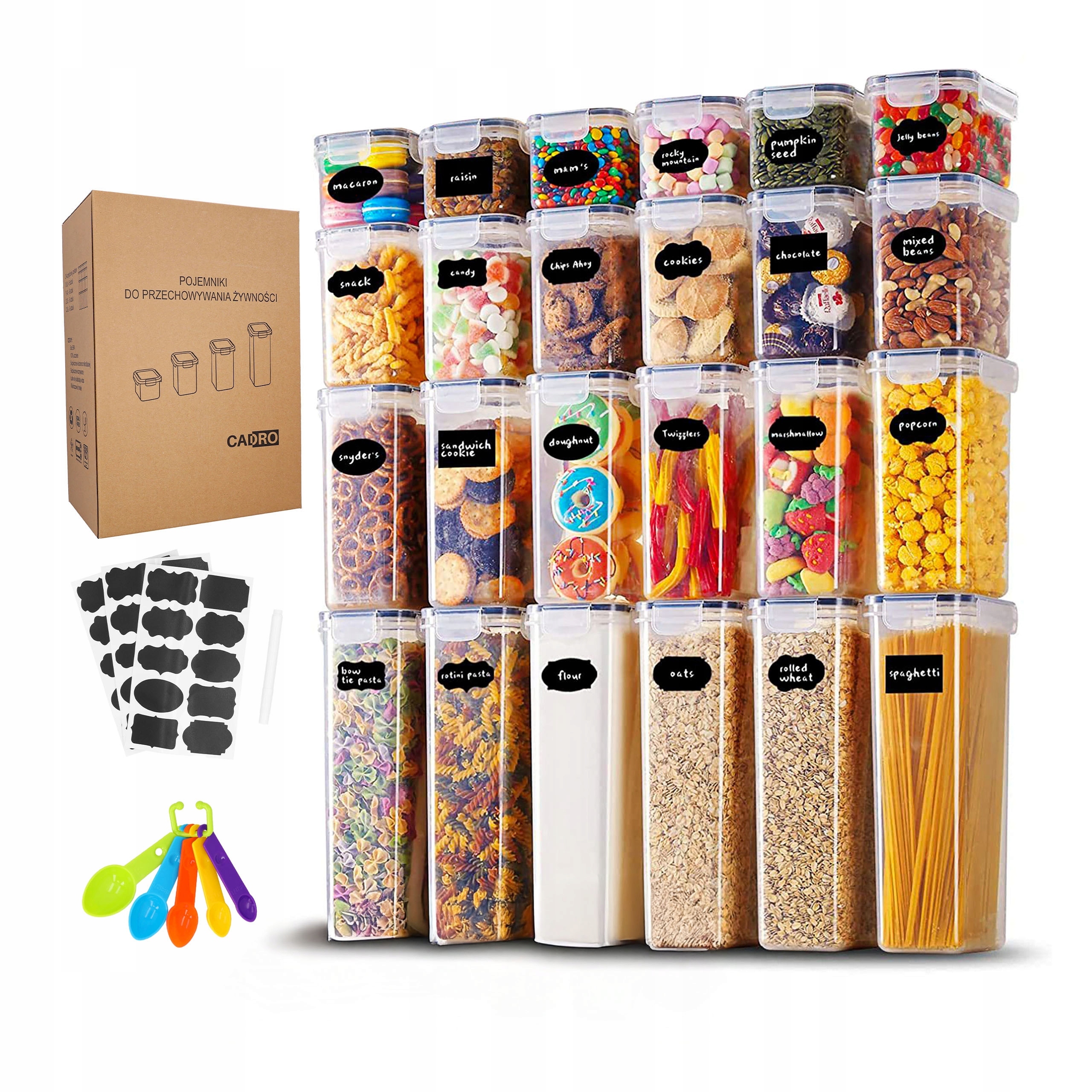 Kuchyňské dózy na potraviny, sypké výrobky, sada 24 ks samolepky