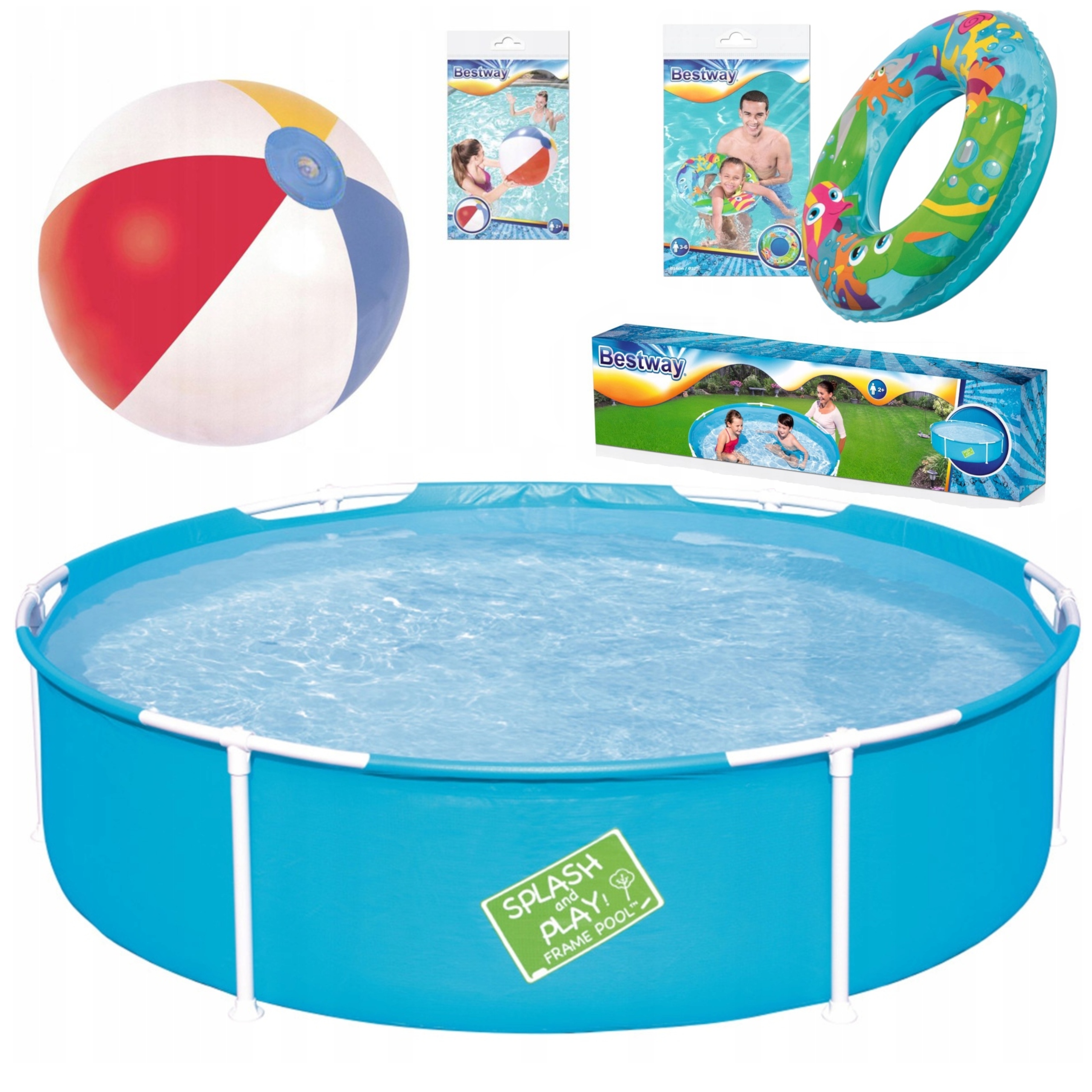 Basen Stelażowy Ogrodowy Okrągły Brodzik Dla Dzieci Piłka Koło