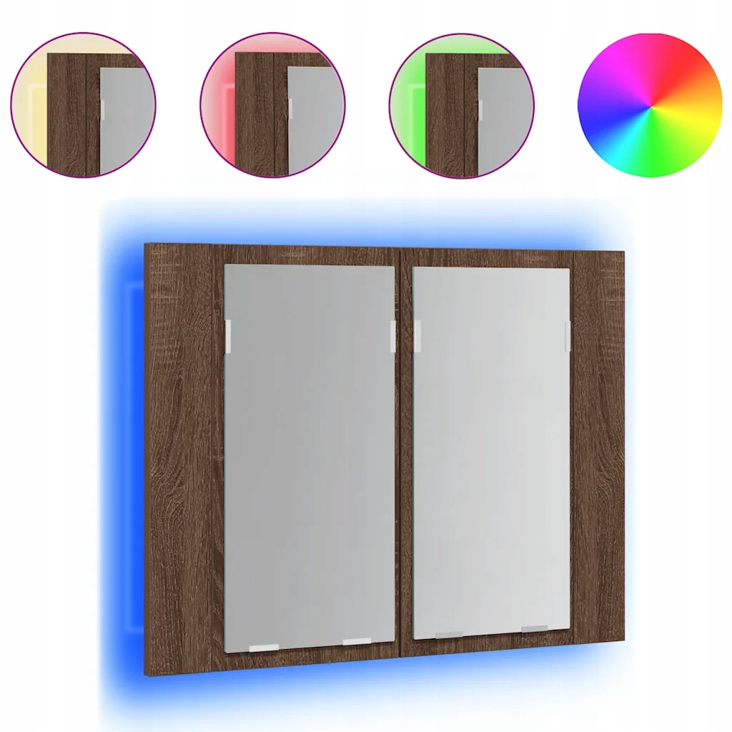 Nástěnná skříňka na make-up se zrcadlem a Led osvětlením, Hnědý dub, 60x12