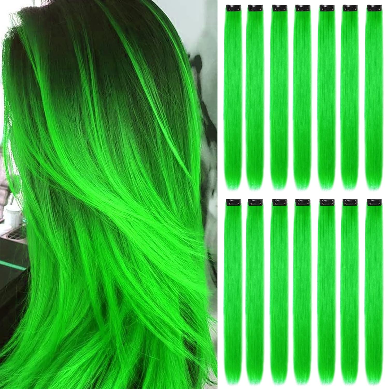 Paruka na dlouhé syntetické vlasy 16 x Zelené Koncovky Do Vlasů