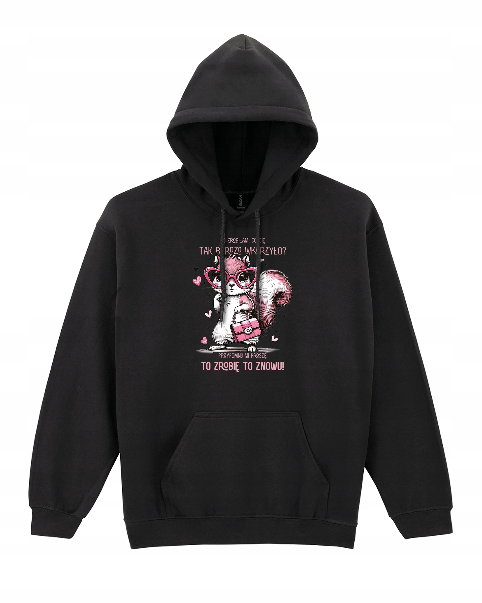 Mikina s kapucí Milostná veverka Sladké zvíře Černá L