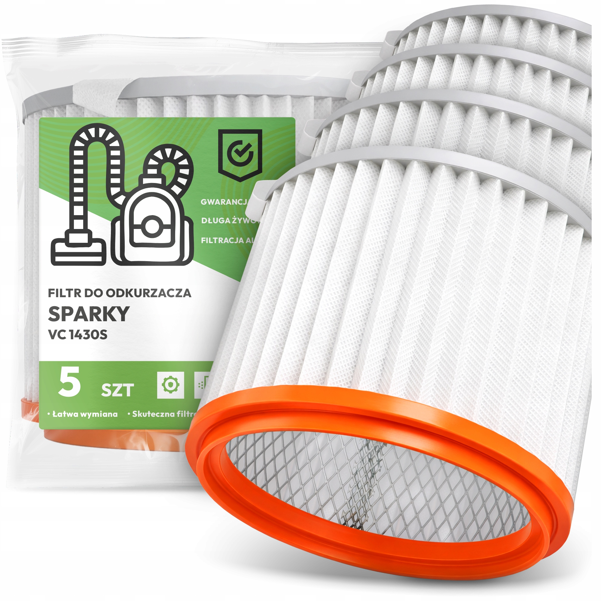 5 x Vzduchový Filtr pro vysavač Sparky VC 1430S Omyvatelný Filtr Em-w