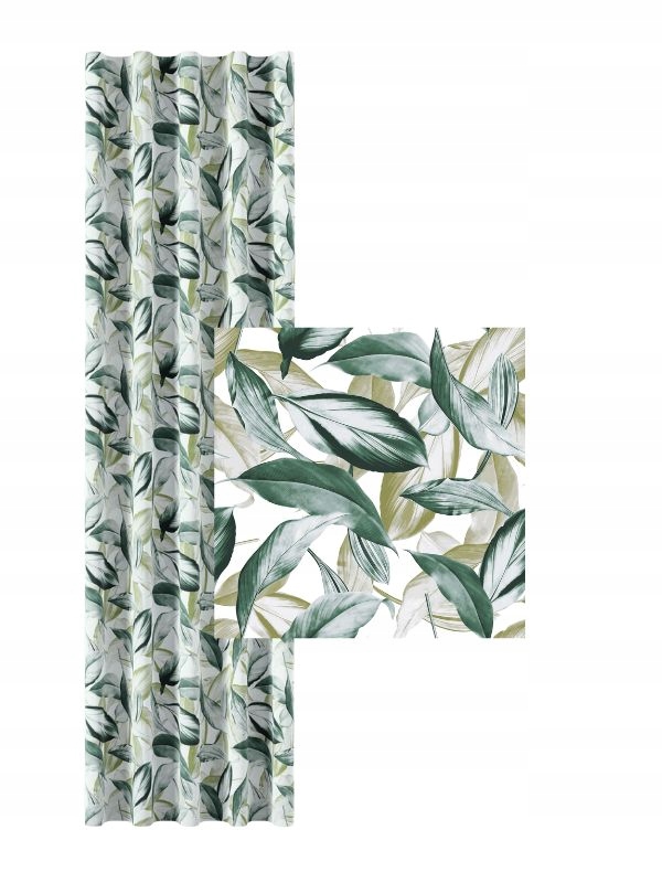 Závěs š.130x160 Listy Zelené Polozatemňovací Hladká páska na žabky