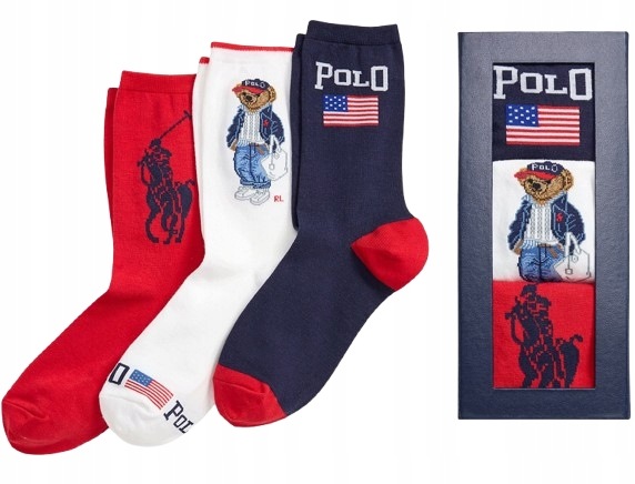 Ponožky Polo Ralph Lauren medvídek v krabičce 38-42 sada 3 balení ponožky