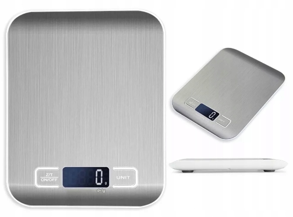 Waga Kuchenna Elektroniczna Płaska 5KG Szklana LCD Do Kuchni Srebrna