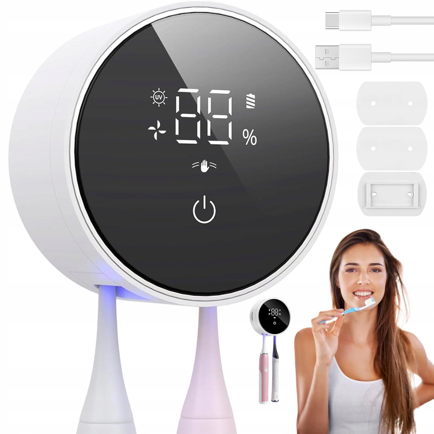 Sterylizator Uv Uchwyt Do Szczoteczek Rodzinny Sensor Led Suszarka Ścienna