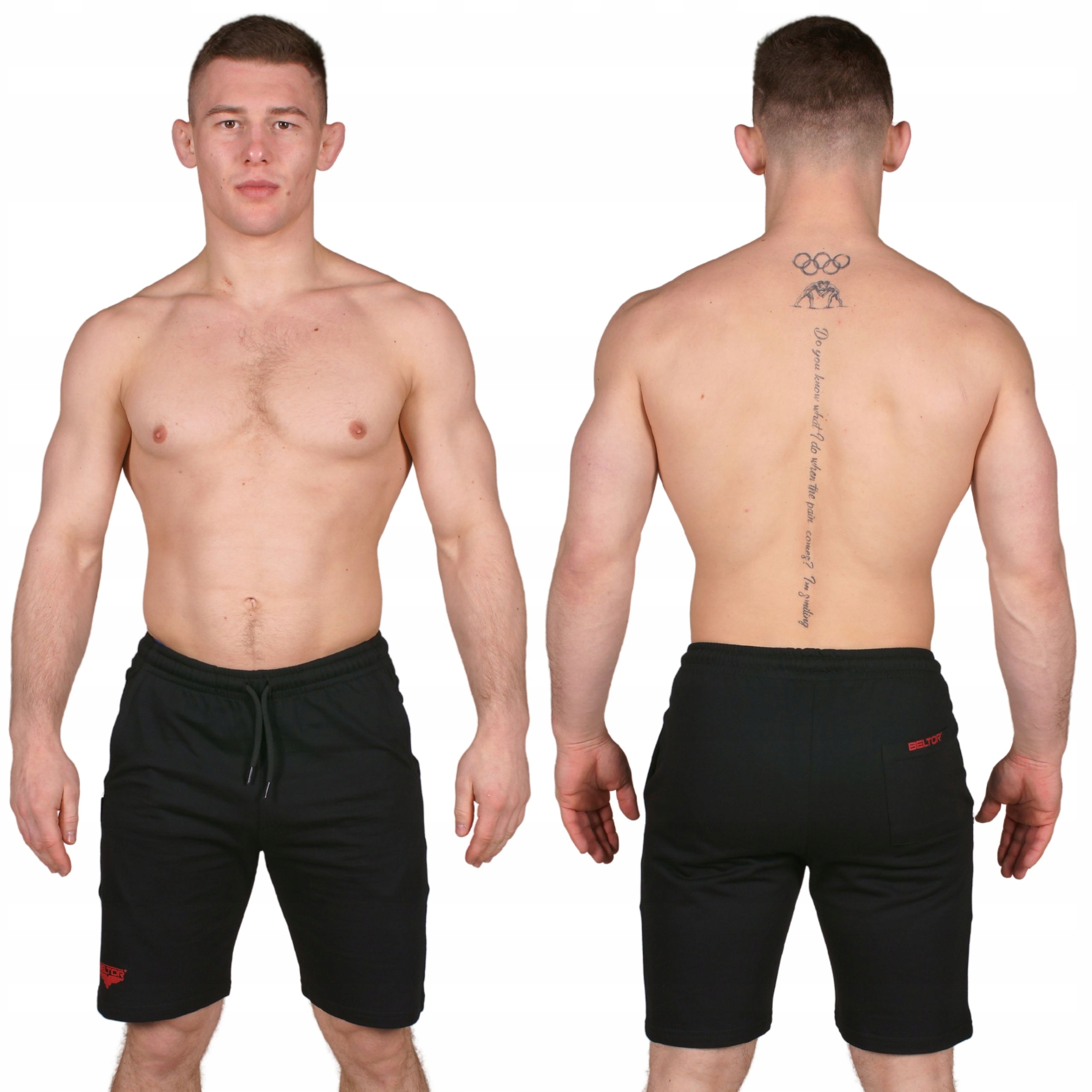 Beltor Krótkie Spodenki Męskie Sportowe Red Logo Black Czarne Rozmiar L