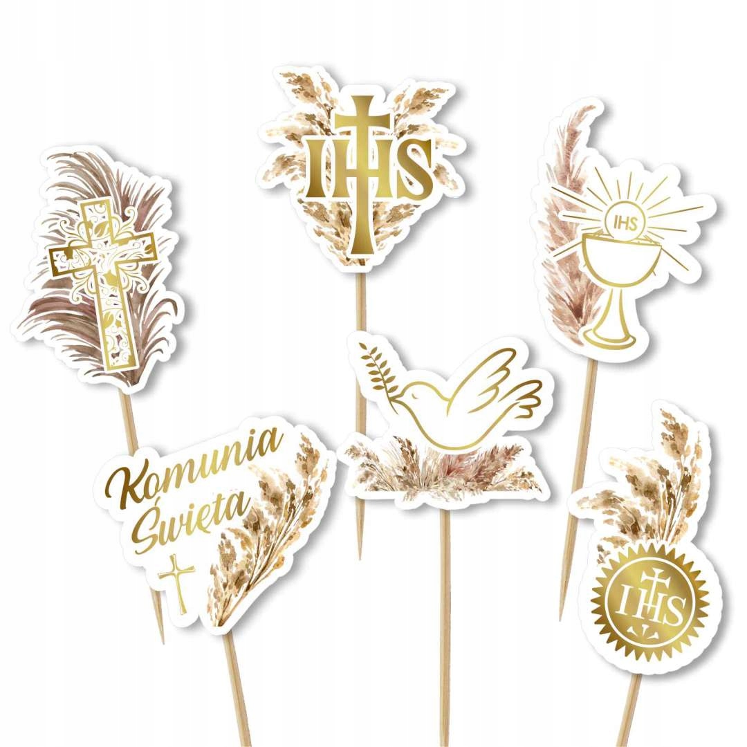 PIKERY ozdoby Komunia IHS złoto brązowe BOHO 6 szt