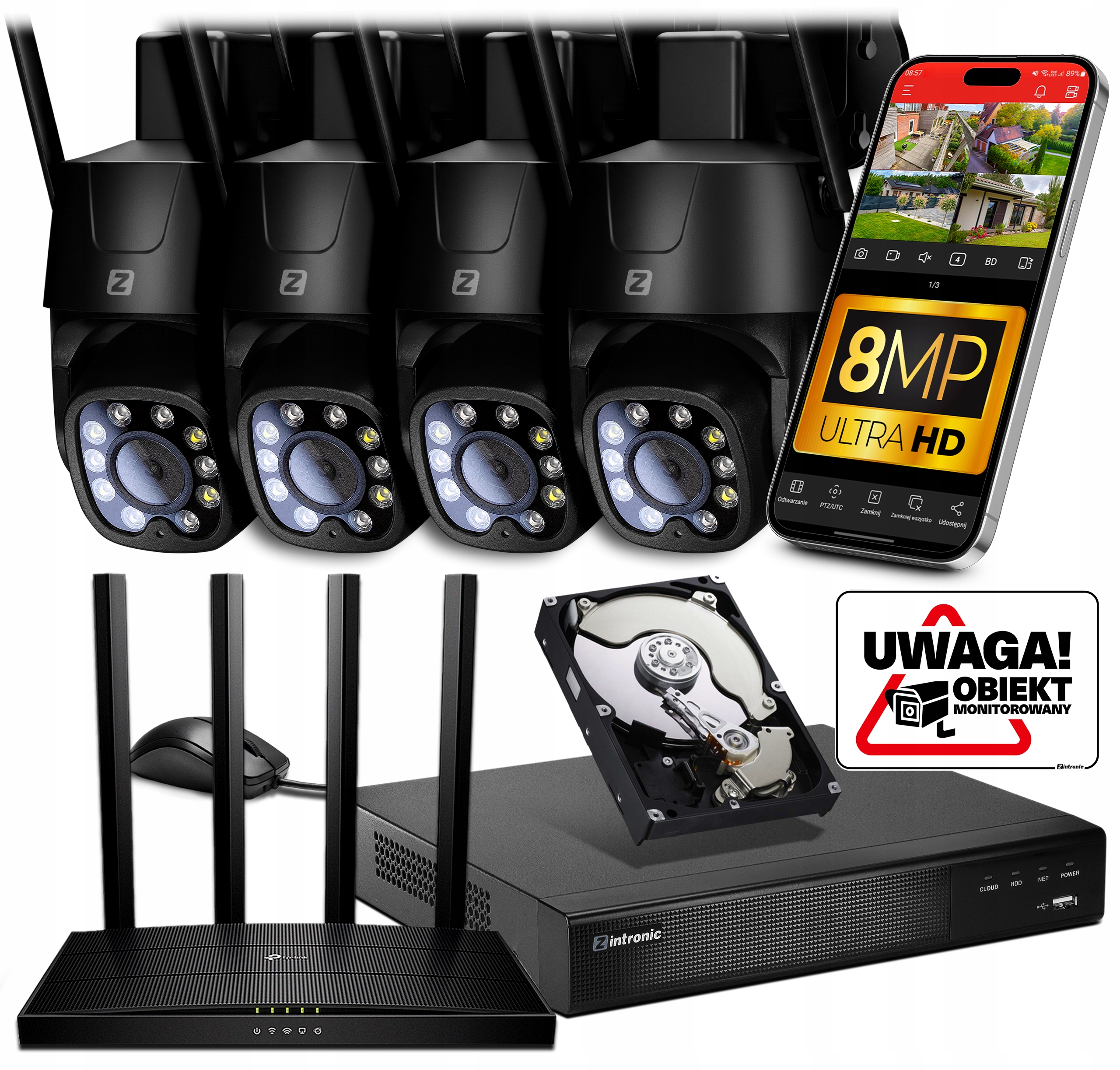 Sada pro Monitorování 4x Ip WiFi kamera 8MPx 4K Uhd Detekce Lidí černá